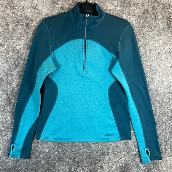 PATAGONIA Capilene Jacket Womens Small Blue 4 Expedition Weight 1/2 Zip Outdoors - Picture 1 of 8
